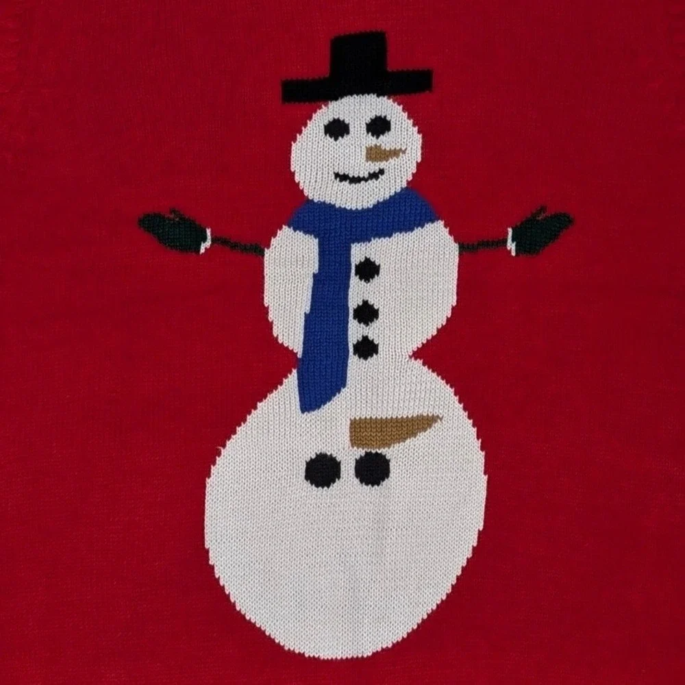 Men's XL Snowman Red Christmas Sweater‎ Long Sleeve Green White Stripe Collar